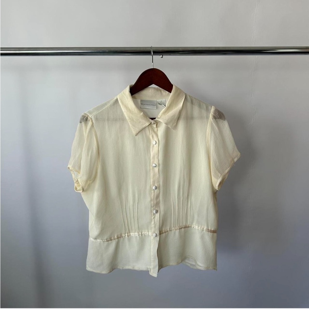 Vintage Worthington Cream Short-Sleeve Button Front Blouse
